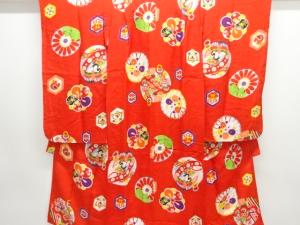 アンティーク　鶴に花・鈴模様着物